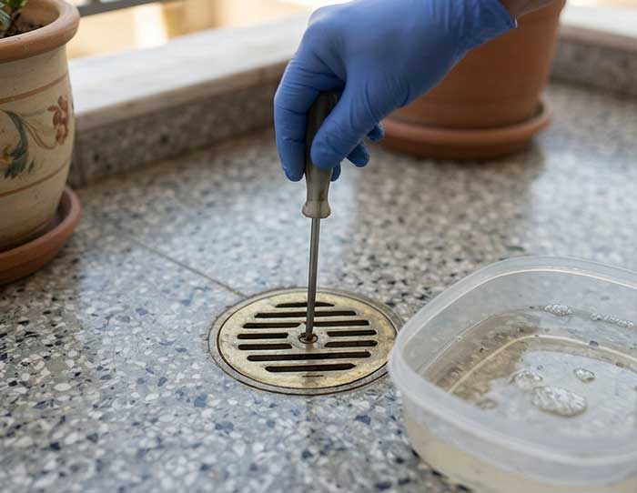 ΞΕΒΟΥΛΩΜΑ ΣΙΦΩΝΙΟΥ στο ΜΠΑΛΚΟΝΙ - Βήμα 1: Αφαίρεση σχάρας του σιφωνίου