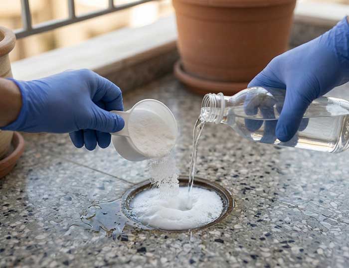 ΞΕΒΟΥΛΩΜΑ ΣΙΦΩΝΙΟΥ στο ΜΠΑΛΚΟΝΙ - Βήμα 3: Καθαρισμός με σόδα και ξίδι.